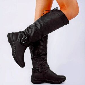 DREAM PAIRS Women's Pull On Flat Winter Mid calf Knee High Snow boot.